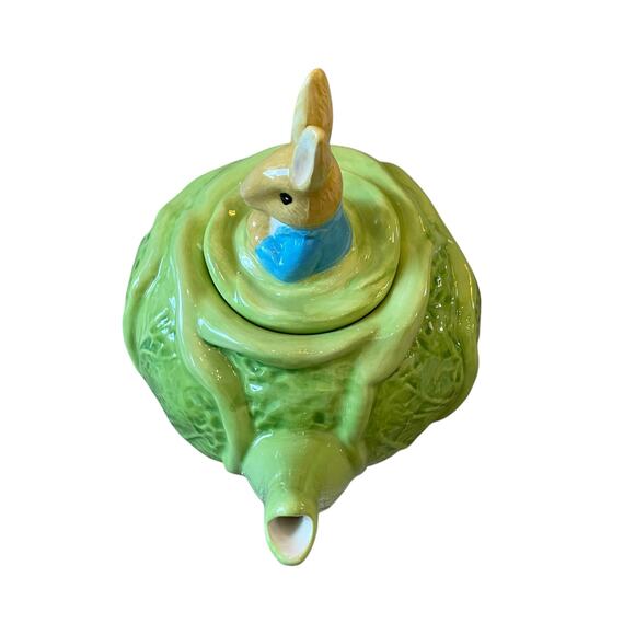 Beatrix Potter Peter Rabbit Easter Cabbage Shaped Teapot Bunny Lid Embossed New - Picture 14 of 16